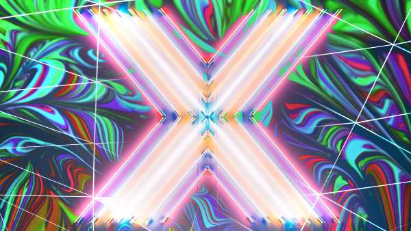 A brightly colored X against a colored background.