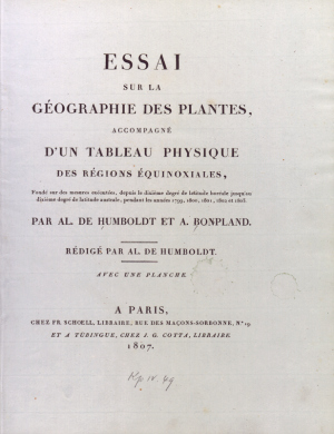 Titelseite Essai sur la géographie des plantes, accompagné d’un tableau physique des régions équinoxiales