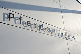 Tierspital/Gebäude/Aussenansicht/Pferdeklinik Schrifzug mit Schattenwurf