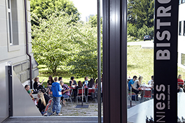 Mensa UniS/Park/Studenten draussen am Essen/Sommer