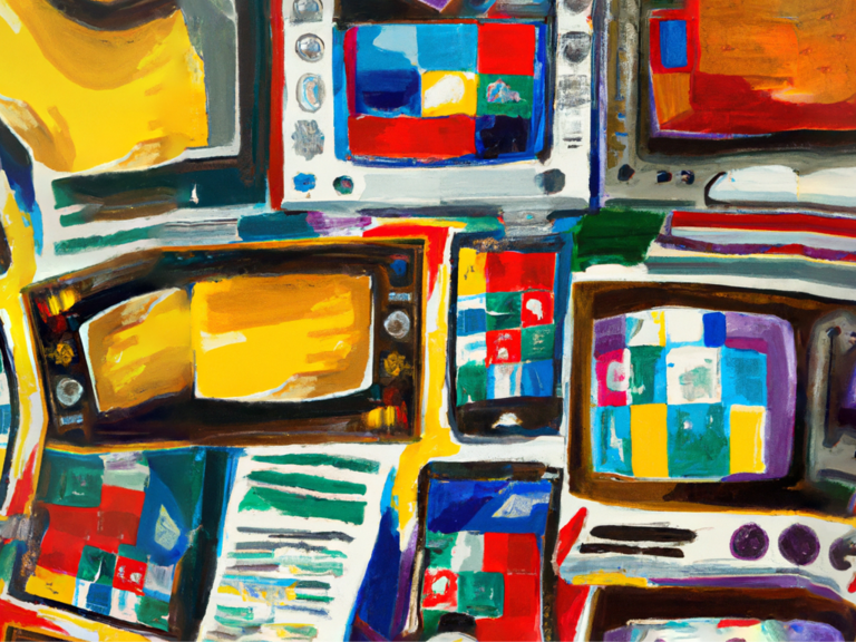 Art with drawings of electronic devices.