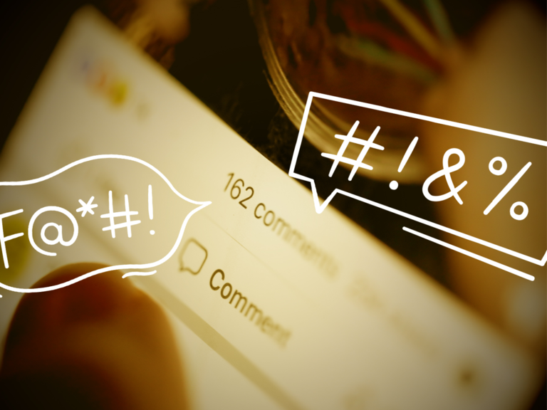 Social media post with speech bubbles symbolizing hate speech.