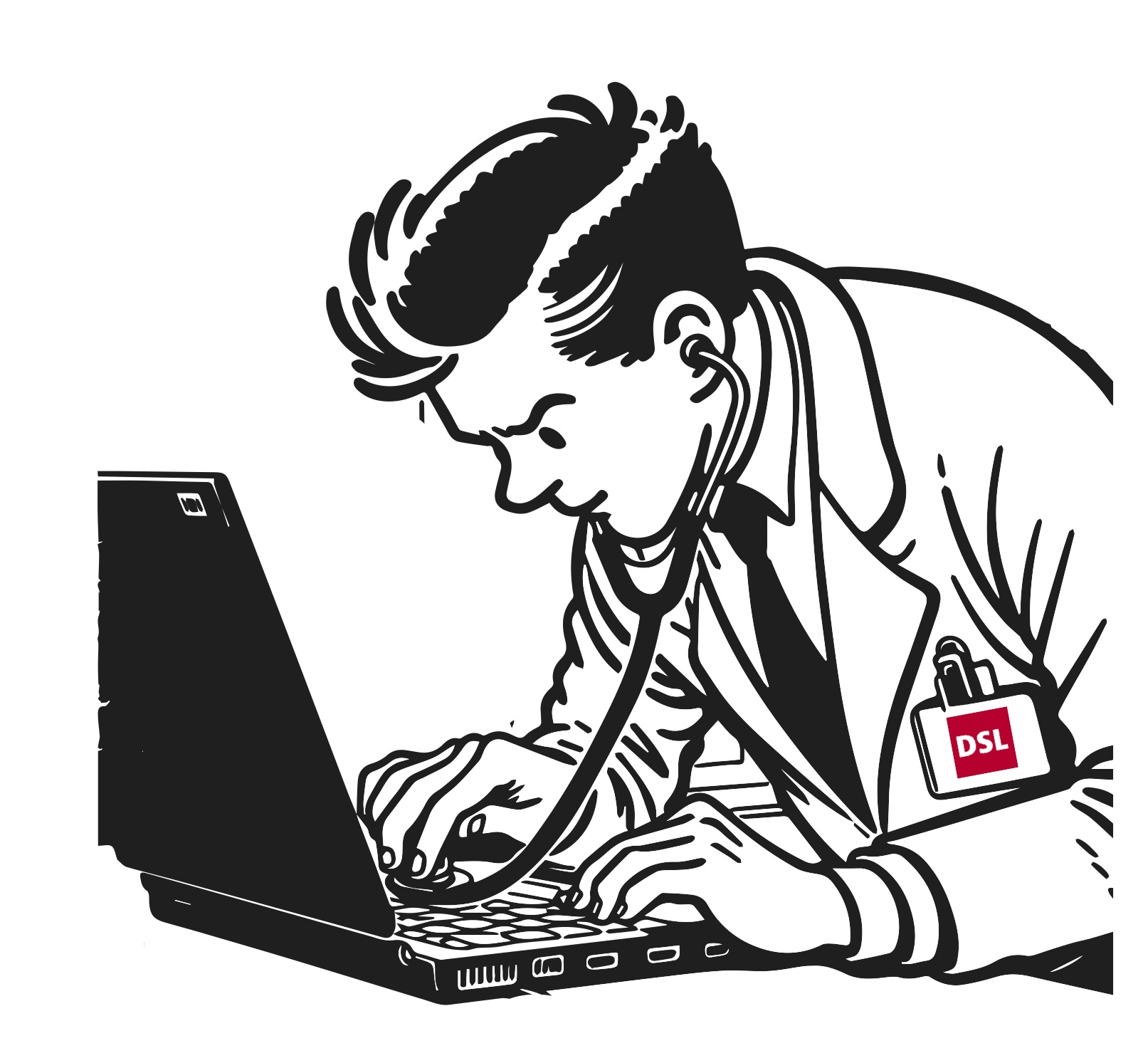 Zeichnung einer Person am Computer