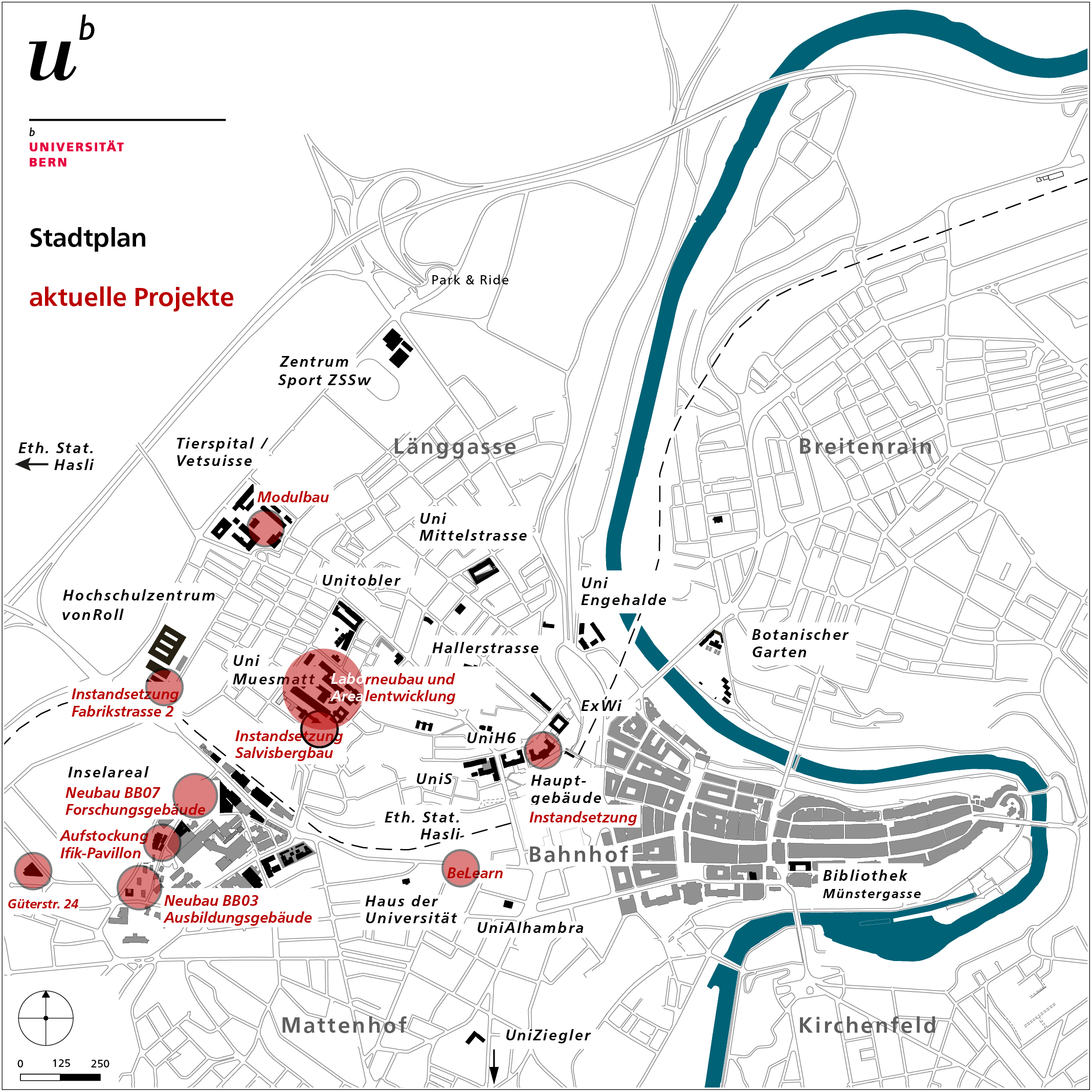 Bauerojekte der Universität Bern aktuell: Stadtplan