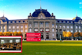 Zu sehen ist ein Screenshot von der Eventplattform der UniBe, wo man virtuell durch die Uni gehen konnte.