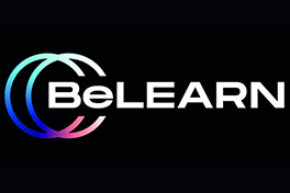 Zu sehen ist das BeLEARN Logo: Weisse Schrift und multicolor Kreisse um das "Be" vor schwarzem Hintergrund