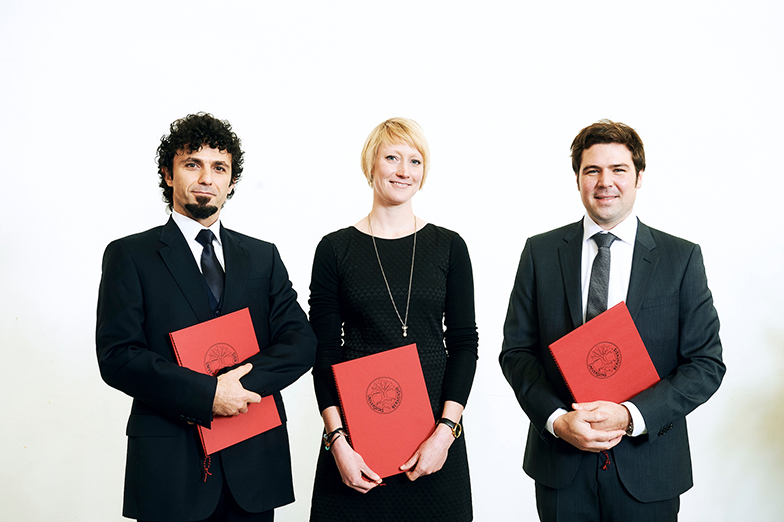 Anke Harsman, Hüseyin Ilgü und Daniel Zysset, Preisträgerin und Preisträger Dr. Lutz Zwillenberg-Preis, Dies academicus, Universität Bern