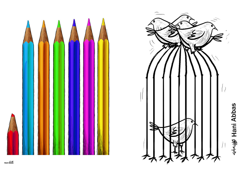 Bild von farbigen Bleistiften und einem Vogel in einem Käfig