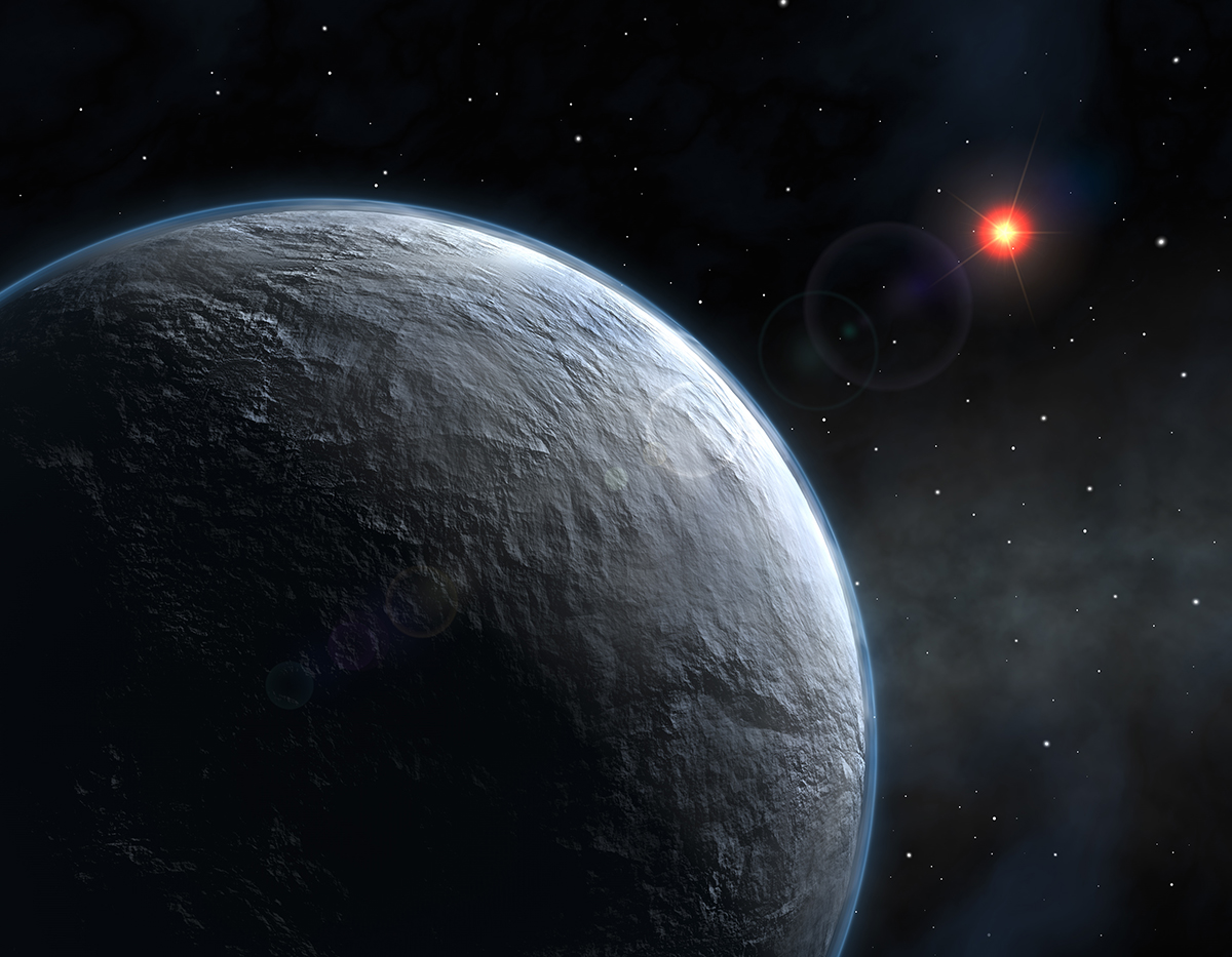 Darstellung eines erdähnlichen Exoplaneten mit Atmosphäre. © ESO