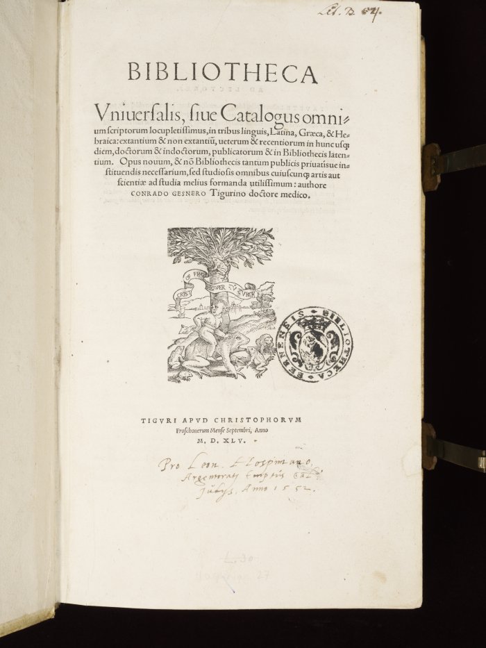 Titelseite von Conrad Gesners "Bibliotheca Universalis"